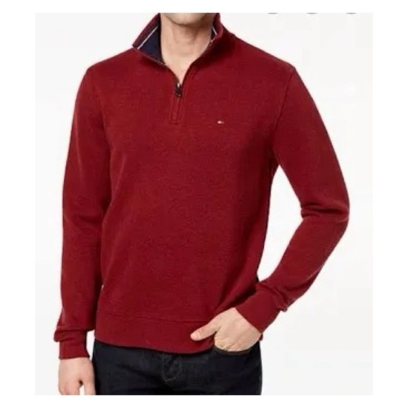 Tommy Hilfiger 1/4 zip sweater pullover Burgundy Red size Medium NWT Casual - Picture 1 of 10
